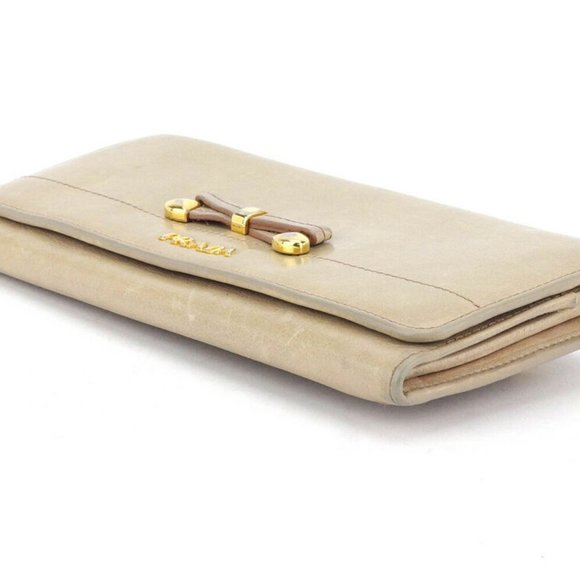 PRADA Purse ribbon beige pink leather Authentic used - Picture 1 of 5